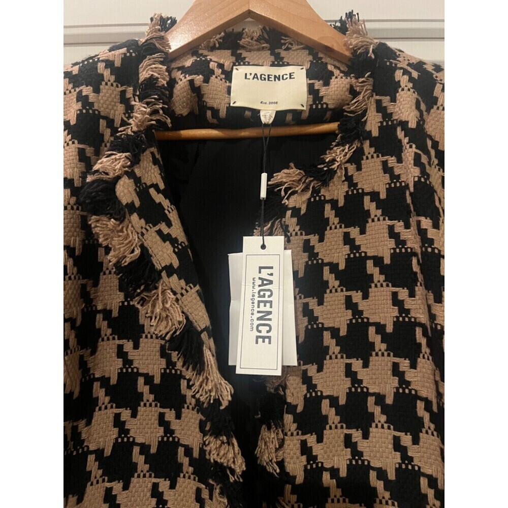 NWT L'AGENCE Angelina Houndstooth Open Front Blazer in Cappuccino Black Brown - Picture 15 of 16